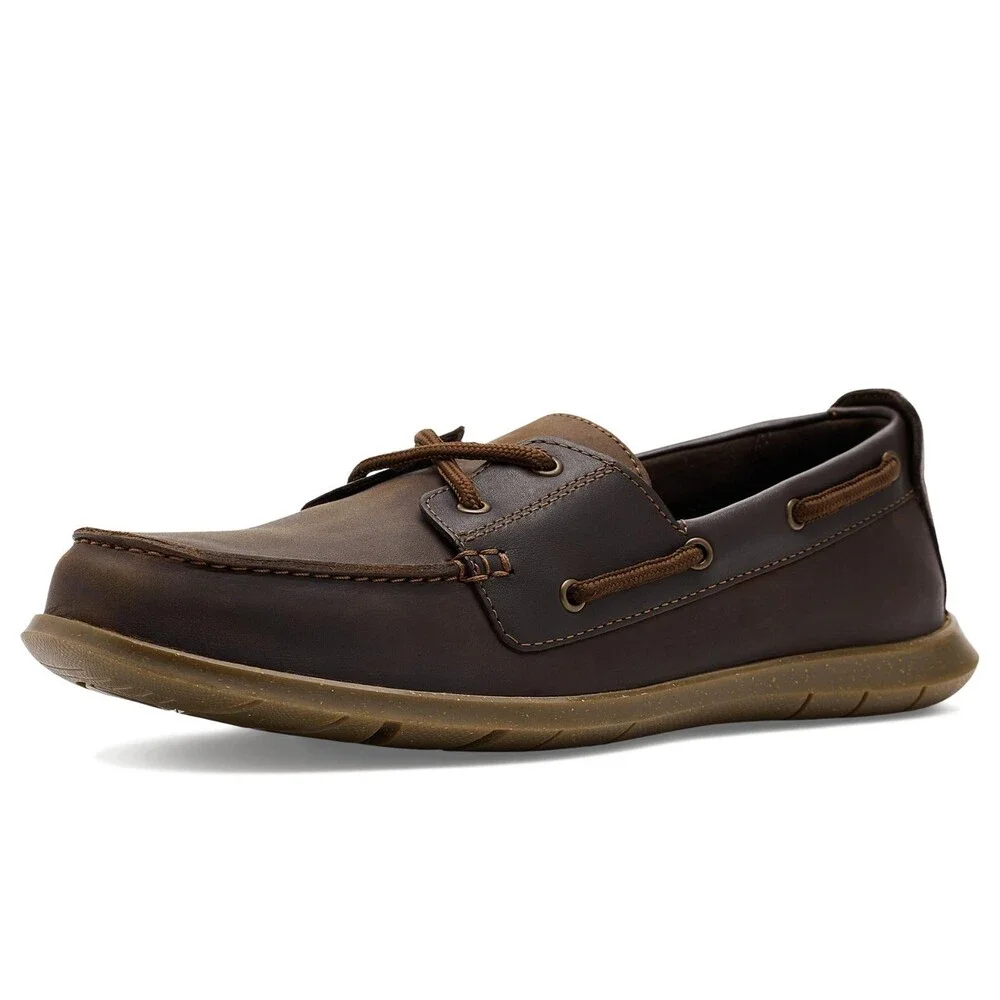 Clarks Flexway 26187414 Men's 10 Brown Nubuck Moc Toe Casual Boat Shoe LIQ1455